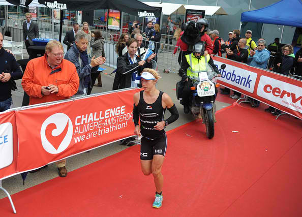 Susan Blatt of Germany winning the women's race during the Challenge Triathlon Almere-Amsterdam on September 14, 2013 in Almere, Netherlands.